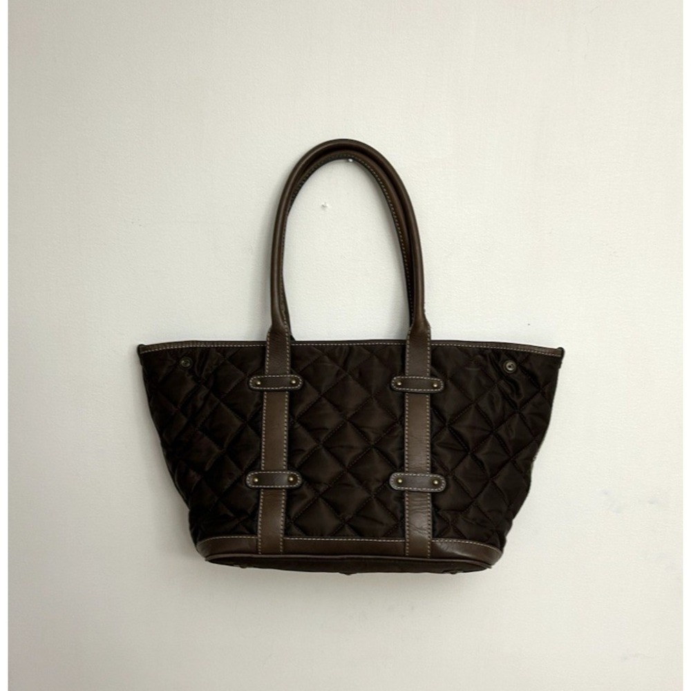 J Crew Purse Shoulder Bag Quilted Nylon & Faux Leather Trim Chocolate Brown